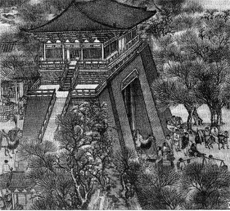 Бяньлян. Картина художника Чжан Цзэ-дуаня «На реке во время весеннего праздника цин-мин». XII в. Детали б — ворота;